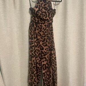 SHEIN Brown and Black Leopard Print Jumpsuit Size Small